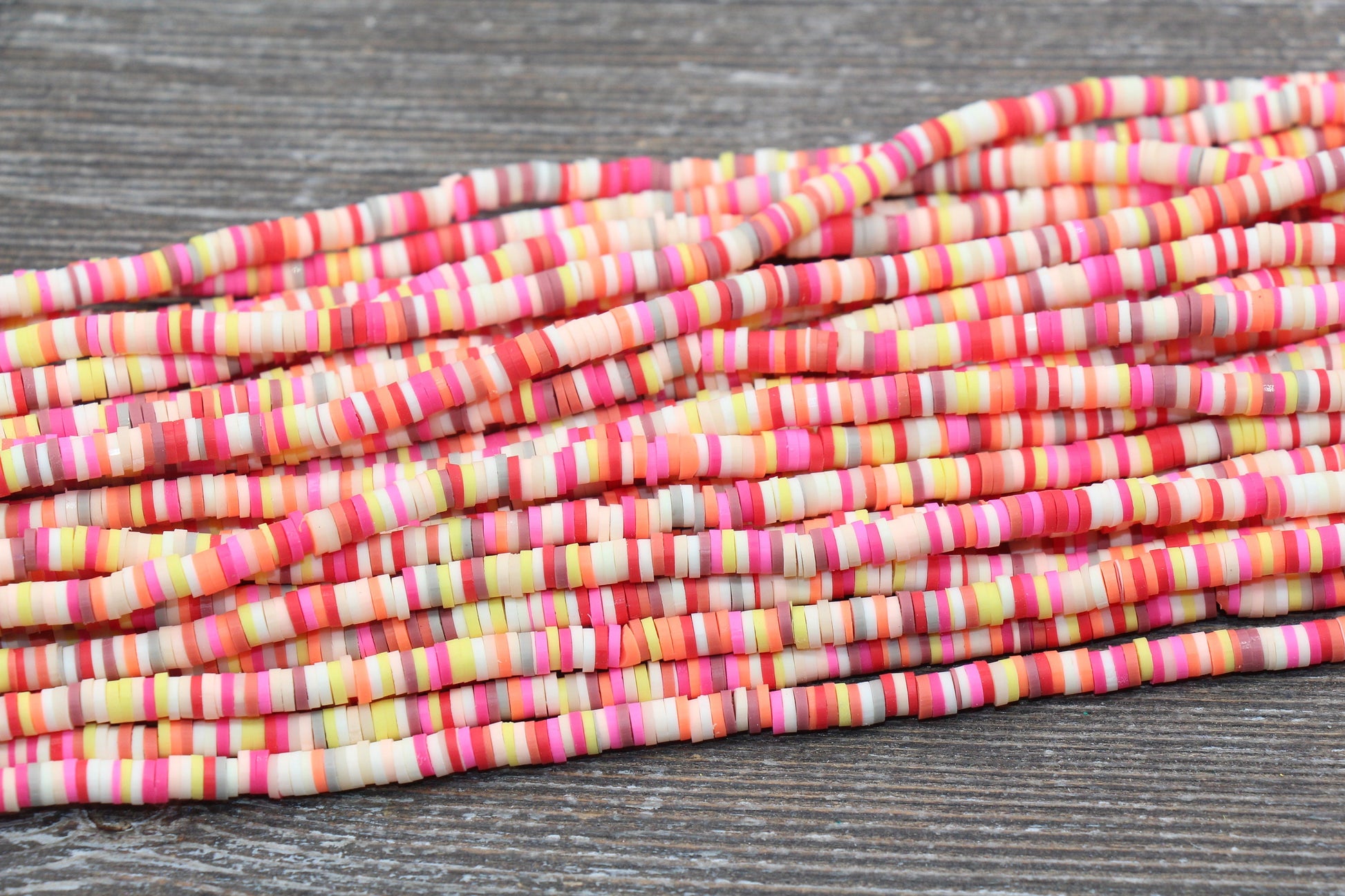 4mm Multicolored Heishi Beads, Multicolored Polymer Clay Disc Beads, Mix Color African Disc Beads, Vinyl Heishi, 16 inch Strand #23