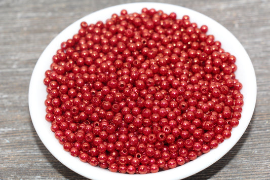 4mm Burgundy Faux Pearl Beads, Faux Pearl Gumball Beads, Imitation Pearl Beads, Chunky Beads, Smooth Plastic Round Beads #1882