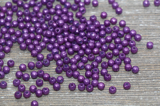 4mm Purple Faux Pearl Beads, Purple Faux Pearl Gumball Beads, Imitation Pearl Beads, Chunky Beads, Smooth Plastic Round Beads #1886