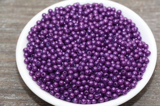 4mm Purple Faux Pearl Beads, Purple Faux Pearl Gumball Beads, Imitation Pearl Beads, Chunky Beads, Smooth Plastic Round Beads #1886