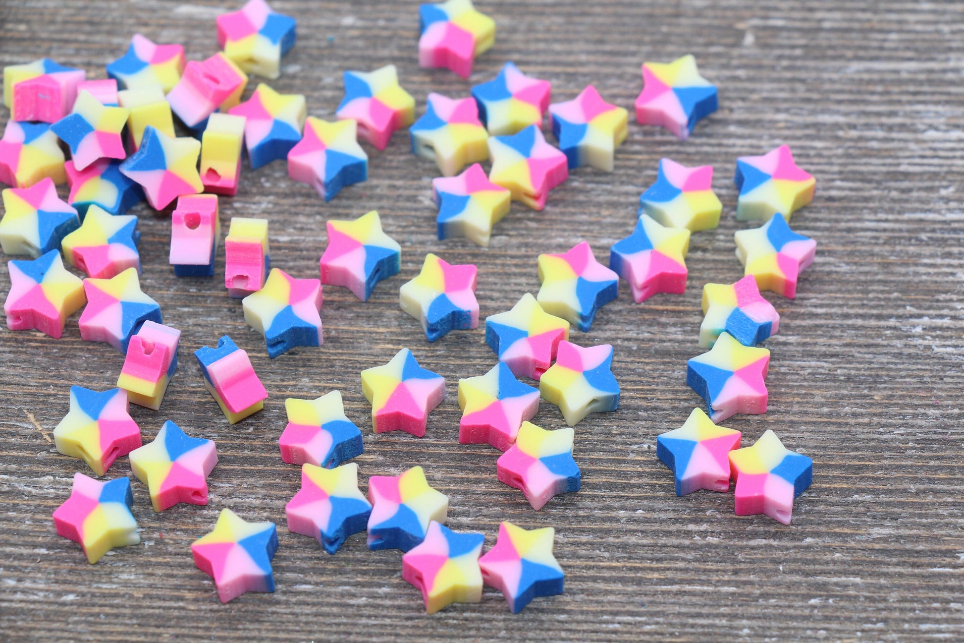 Star Polymer Clay Beads, Multicolored Star Fimo Cane Beads, Assorted Star Shape Beads, Rainbow Star Slice Beads #26