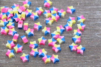 Star Polymer Clay Beads, Multicolored Star Fimo Cane Beads, Assorted Star Shape Beads, Rainbow Star Slice Beads #26