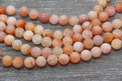 Orange Fire Agate Beads, Orange Gemstone Loose Beads, 6mm 8mm 10mm 12mm, Full Strand 15.5'' #239
