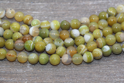 Stripe Agate Beads, Green Stripe Agate, Green Gemstone Smooth Round Beads, Size 6mm 8mm 10mm, Full Strand 15.5 inch, #241