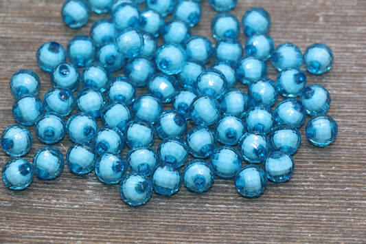 10mm Blue Faceted Beads, Round Faceted Acrylic Loose Beads, Bubblegum Beads, Chunky Beads, Bracelet Gumball Beads #2017