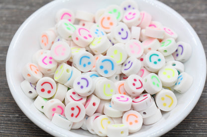 Smiley Face Polymer Clay Beads, Mix Color Smiley Face Fimo Cane Beads, Assorted Happy Face Emoji Beads, Rainbow Happy Face Slice Beads #52