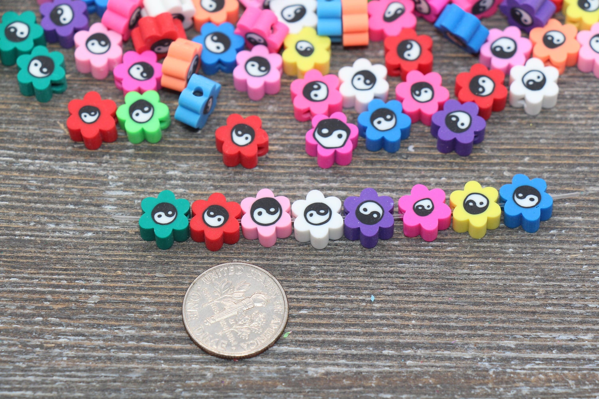Yin Yang Polymer Clay Beads, Flower Shape Yin-Yang Beads, Mix Yin-Yang Clay Beads, Round Clay Beads, Jewelry Beads, Beads for Bracelet #57