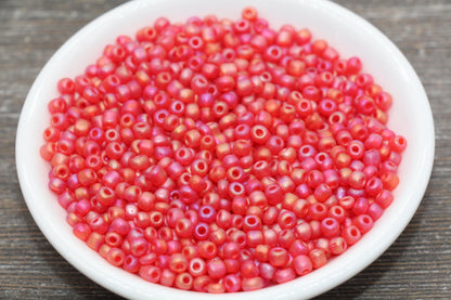 Matte Iridescent Glass Seed Beads, 4mm 6/0 Glass Round Seed Beads, Matte Pink AB Seed Beads, Rocailles Beads, Beading Supplies #1179