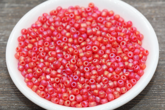 Matte Iridescent Glass Seed Beads, 4mm 6/0 Glass Round Seed Beads, Matte Pink AB Seed Beads, Rocailles Beads, Beading Supplies #1179