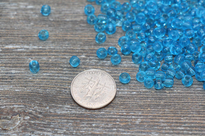 Transparent Glass Seed Beads, 4mm 6/0 Glass Round Seed Beads, Blue Trans Seed Beads, Rocailles Beads, Beading Supplies #1434