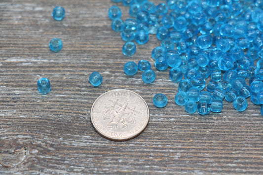 Transparent Glass Seed Beads, 4mm 6/0 Glass Round Seed Beads, Blue Trans Seed Beads, Rocailles Beads, Beading Supplies #1434