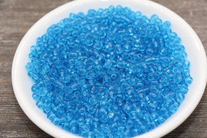 Transparent Glass Seed Beads, 4mm 6/0 Glass Round Seed Beads, Blue Trans Seed Beads, Rocailles Beads, Beading Supplies #1434