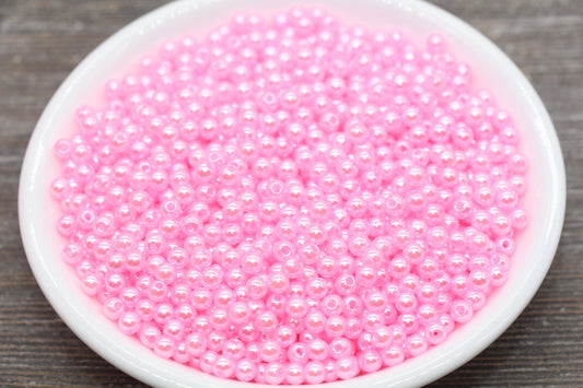 4mm Pink Faux Pearl Beads, Pink Faux Pearl Gumball Beads, Imitation Pearl Beads, Chunky Beads, Smooth Plastic Round Beads #2046