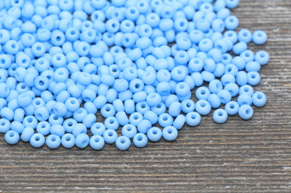 Matte Glass Seed Beads, 4mm 6/0 Glass Round Seed Beads, Pastel Blue Seed Beads, Frosted Blue Rocailles Beads, Beading Supplies #2062