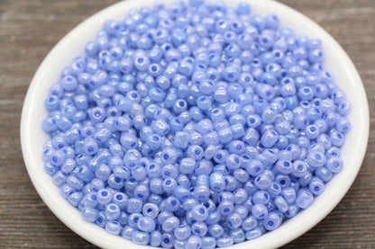 Creamy Glass Seed Beads, 4mm 6/0 Glass Round Seed Beads, Creamy Dusk Blue Seed Beads, Glossy Rocailles Beads, Beading Supplies #2068