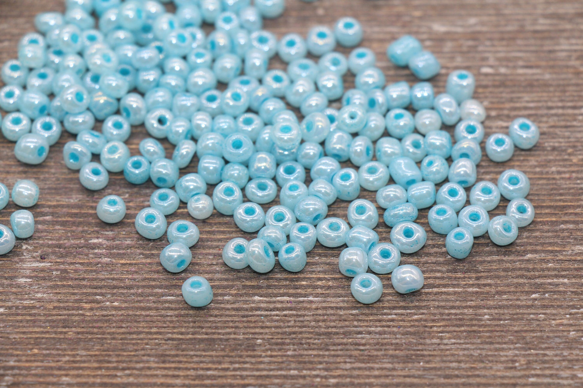 Creamy Glass Seed Beads, 4mm 6/0 Glass Round Seed Beads, Creamy Blue Seed Beads, Glossy Rocailles Beads, Beading Supplies #2071