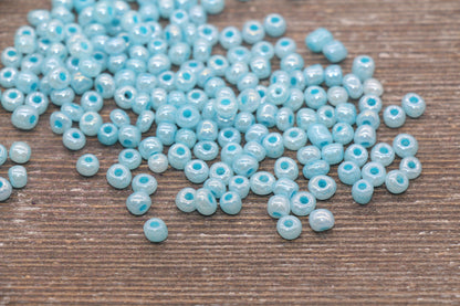 Creamy Glass Seed Beads, 4mm 6/0 Glass Round Seed Beads, Creamy Blue Seed Beads, Glossy Rocailles Beads, Beading Supplies #2071