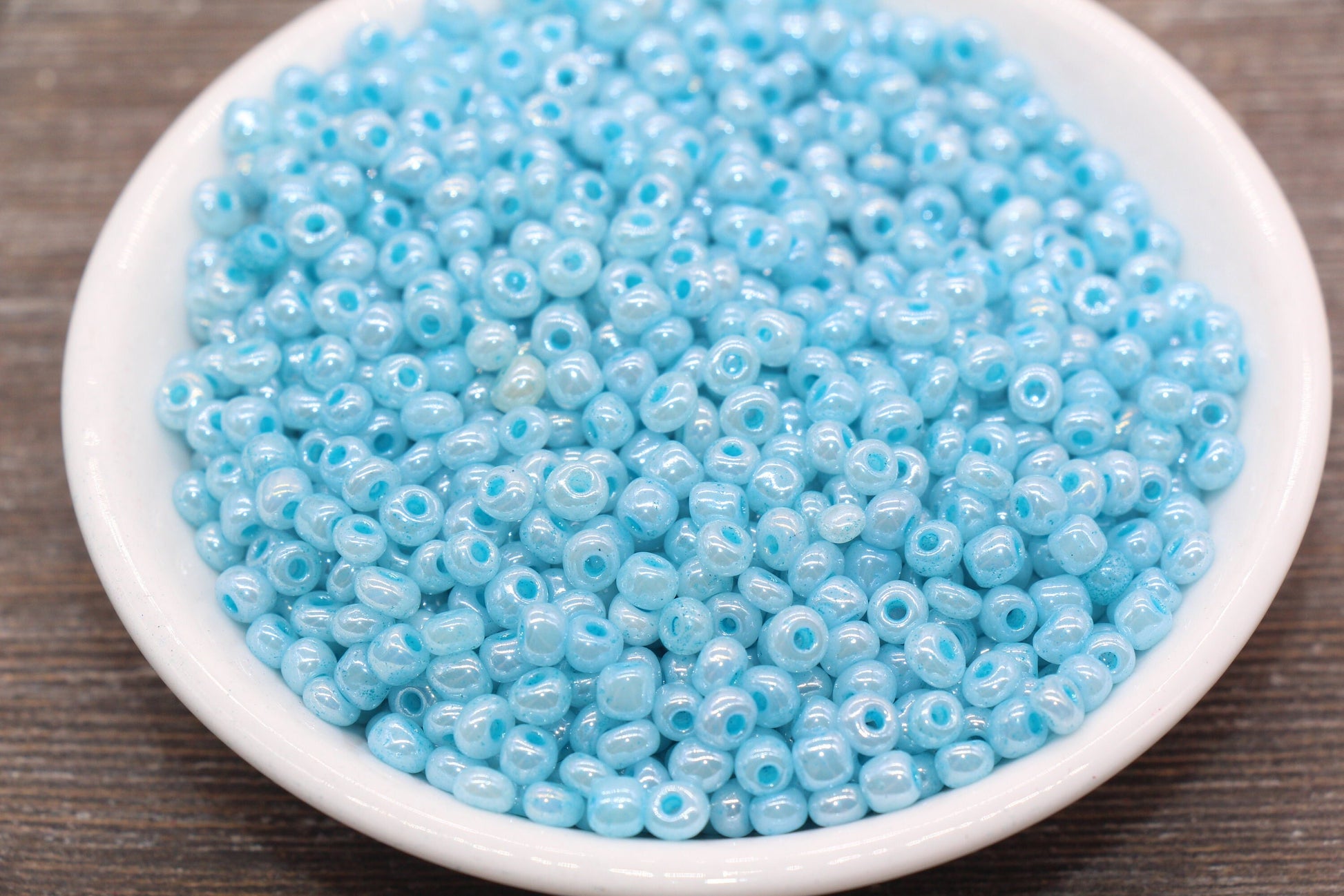 Creamy Glass Seed Beads, 4mm 6/0 Glass Round Seed Beads, Creamy Blue Seed Beads, Glossy Rocailles Beads, Beading Supplies #2071
