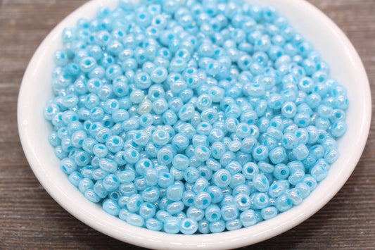 Creamy Glass Seed Beads, 4mm 6/0 Glass Round Seed Beads, Creamy Blue Seed Beads, Glossy Rocailles Beads, Beading Supplies #2071