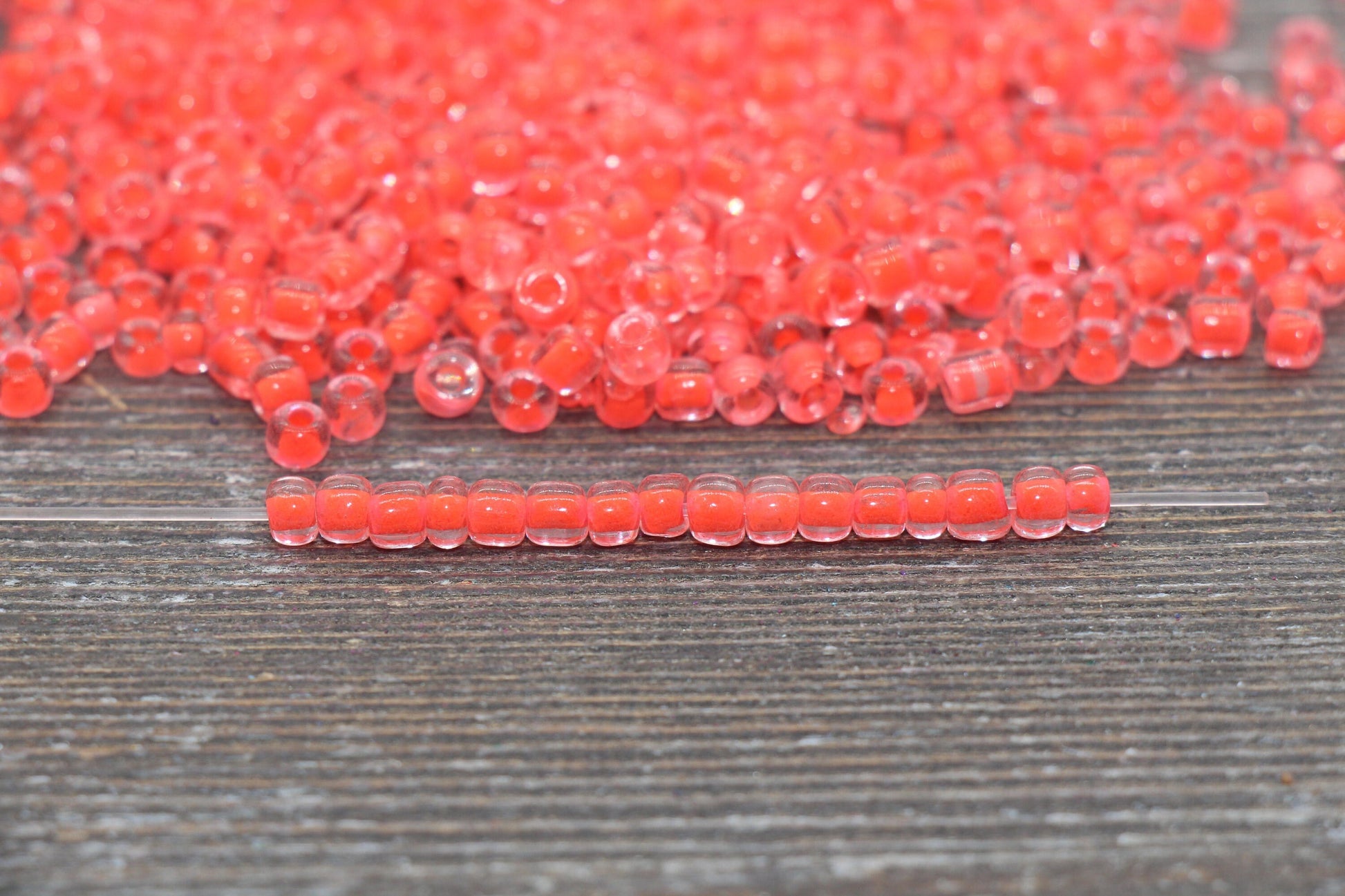 Transparent Glass Beads with Orange Lined, 4mm 6/0 Glass Round Beads, Orange Seed Beads, Rocailles Beads, Beading Supplies #2084