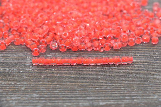 Transparent Glass Beads with Orange Lined, 4mm 6/0 Glass Round Beads, Orange Seed Beads, Rocailles Beads, Beading Supplies #2084