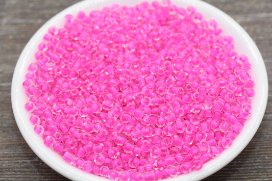 Transparent Glass Beads with Pink Lined, 4mm 6/0 Glass Round Beads, Pink Lined Seed Beads, Rocailles Beads, Beading Supplies #2091