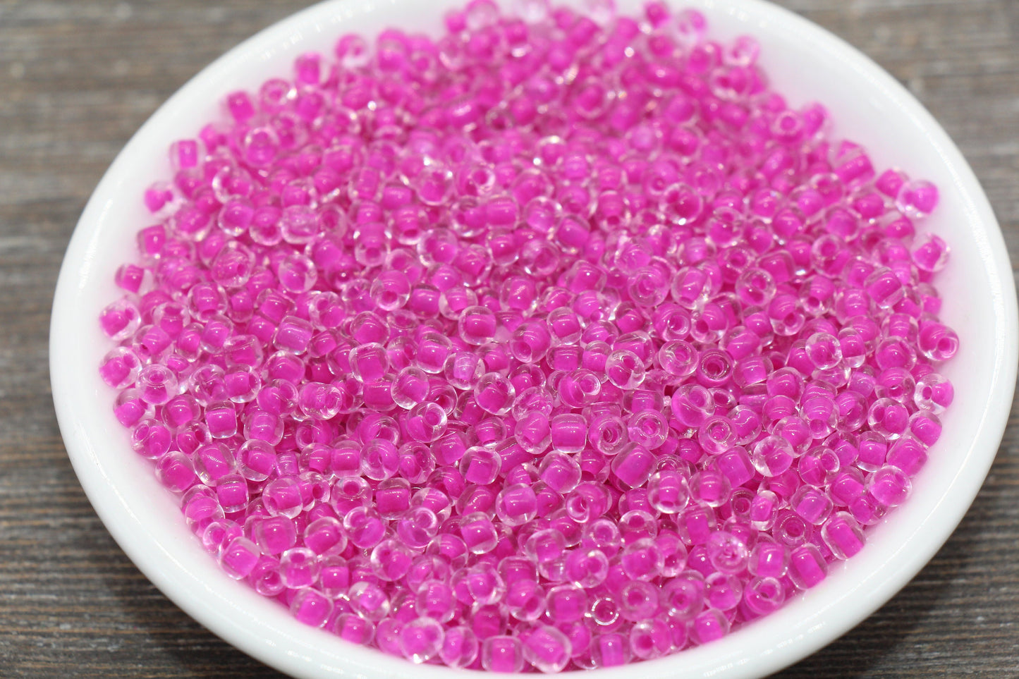 Transparent Glass Beads with Fuchsia Lined, 4mm 6/0 Glass Round Beads, Pink Lined Seed Beads, Rocailles Beads, Beading Supplies #2093