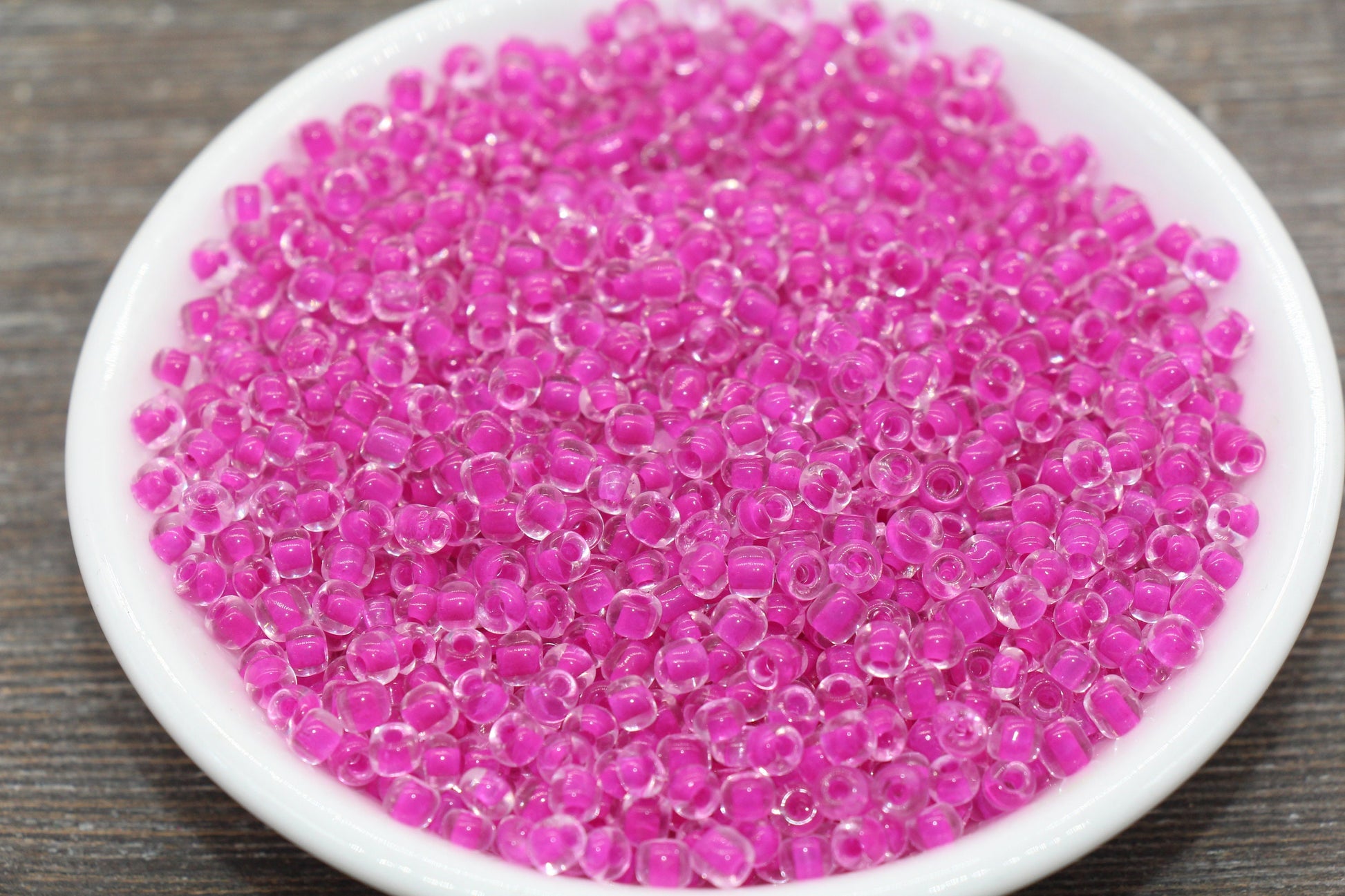 Transparent Glass Beads with Fuchsia Lined, 4mm 6/0 Glass Round Beads, Pink Lined Seed Beads, Rocailles Beads, Beading Supplies #2093