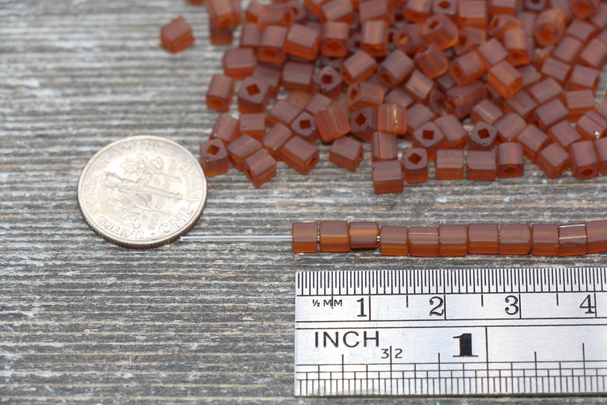Matte Square Glass Seed Beads, 4mm Cube Glass Beads, Frosted Translucent Brown Square Seed Beads, Beading Supplies #2108