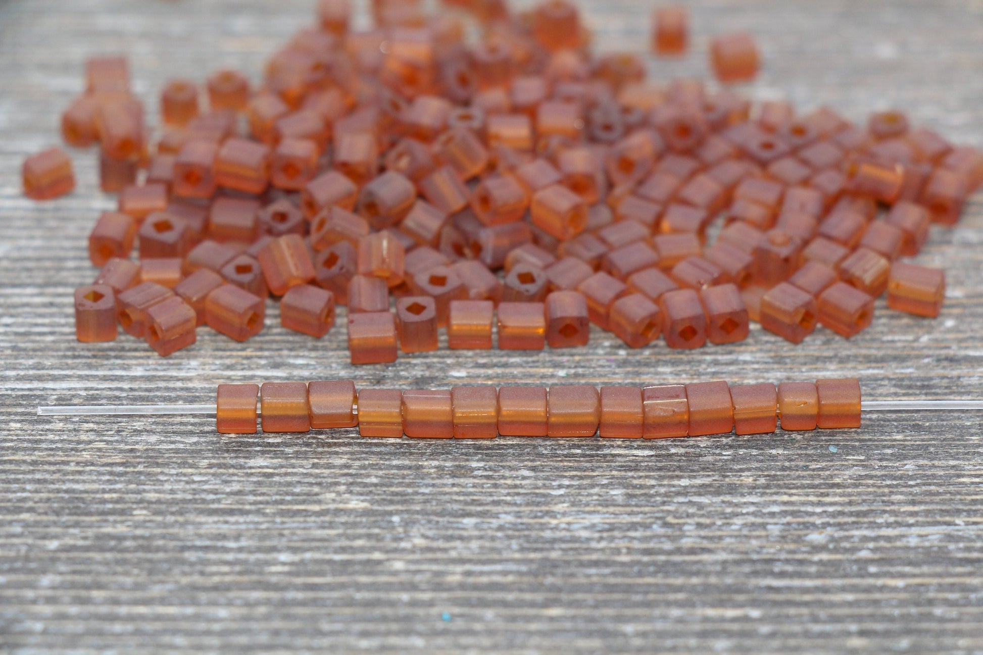 Matte Square Glass Seed Beads, 4mm Cube Glass Beads, Frosted Translucent Brown Square Seed Beads, Beading Supplies #2108