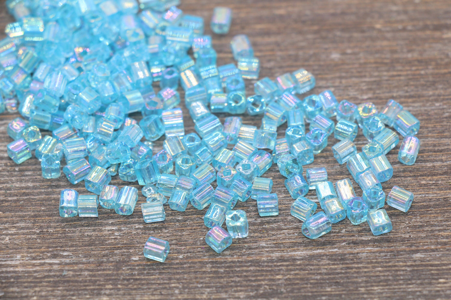 Iridescent Square Glass Beads, 4mm Cube Glass Beads, Sparkle Glass Beads, Transparent Light Blue AB Square Seed Beads, Beading Supplies#2114
