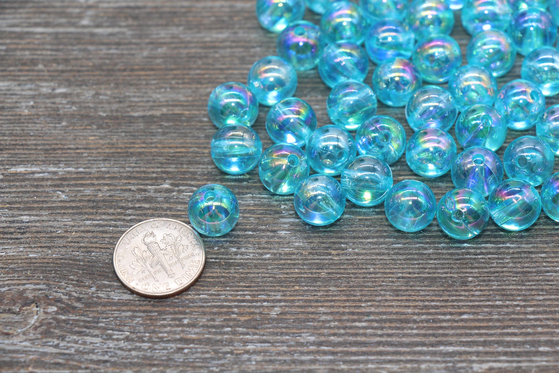 10mm Blue AB Round Beads, Iridescent Blue Acrylic Gumball Beads, Translucent Round Beads, Bubblegum Beads, Plastic Round Bead #1979