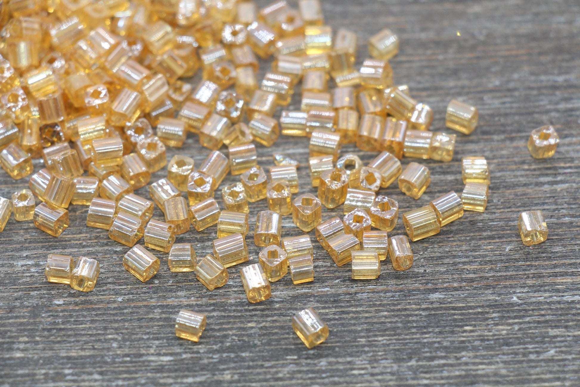 Glossy Square Glass Beads, 4mm Cube Glass Beads, Shinny Glass Bead, Transparent Light Orange Square Seed Beads, Beading Supplies #2128