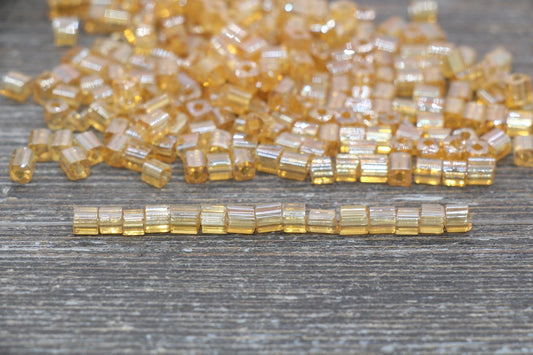 Glossy Square Glass Beads, 4mm Cube Glass Beads, Shinny Glass Bead, Transparent Light Orange Square Seed Beads, Beading Supplies #2128