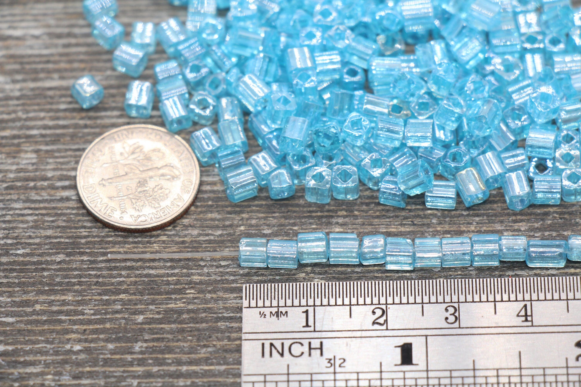 Glossy Square Glass Beads, 4mm Cube Glass Beads, Shinny Glass Bead, Transparent Light Blue Square Seed Beads, Beading Supplies #2130