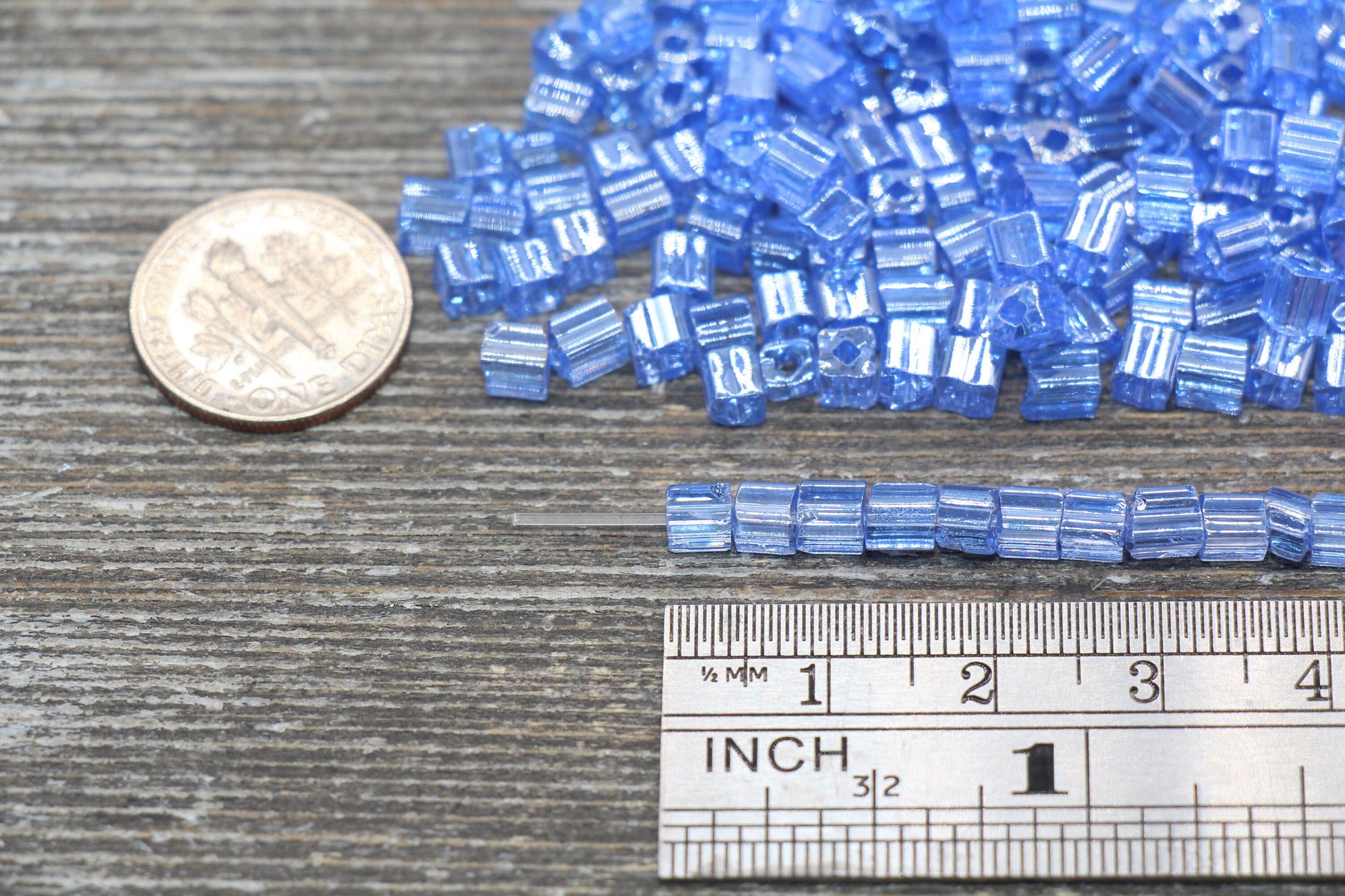 Glossy Square Glass Beads, 4mm Cube Glass Beads, Shinny Glass Bead, Transparent Cornflower Blue Square Seed Beads, Beading Supplies #2136