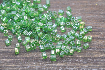Glossy Square Glass Beads, 4mm Cube Glass Beads, Shinny Glass Bead, Transparent Green Square Seed Beads, Beading Supplies #2137