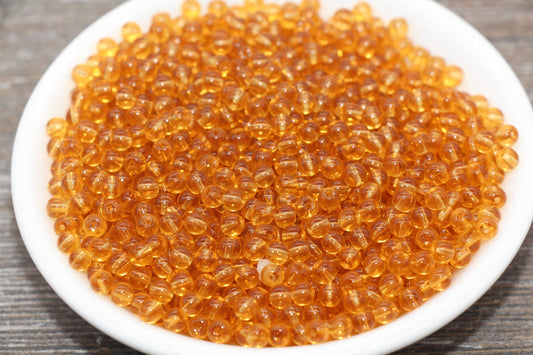 Round Transparent Glass Beads, 4mm Glass Round Seed Beads, Dark Orange Trans Seed Beads, Beading Supplies #2143