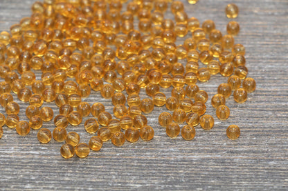 Round Transparent Glass Beads, 4mm Glass Round Seed Beads, Dark Orange Trans Seed Beads, Beading Supplies #2143