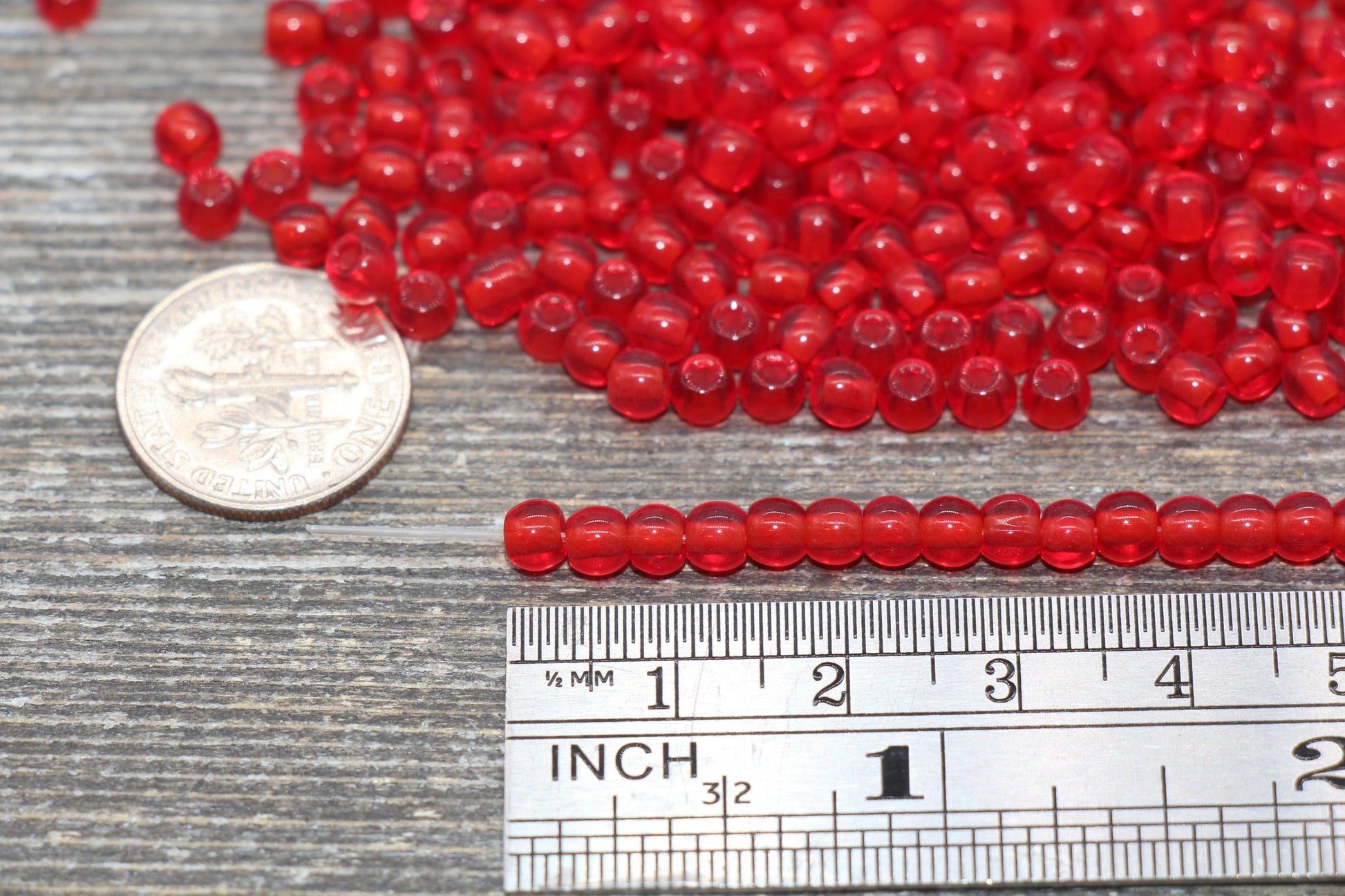 Round Transparent Glass Beads, 4mm Glass Round Seed Beads, Red Trans Seed Beads, Beading Supplies #2144