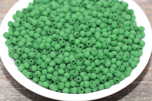 Round Matte Glass Beads, 4mm Glass Round Seed Beads, Frosted Green Seed Beads, Beading Supplies #2151