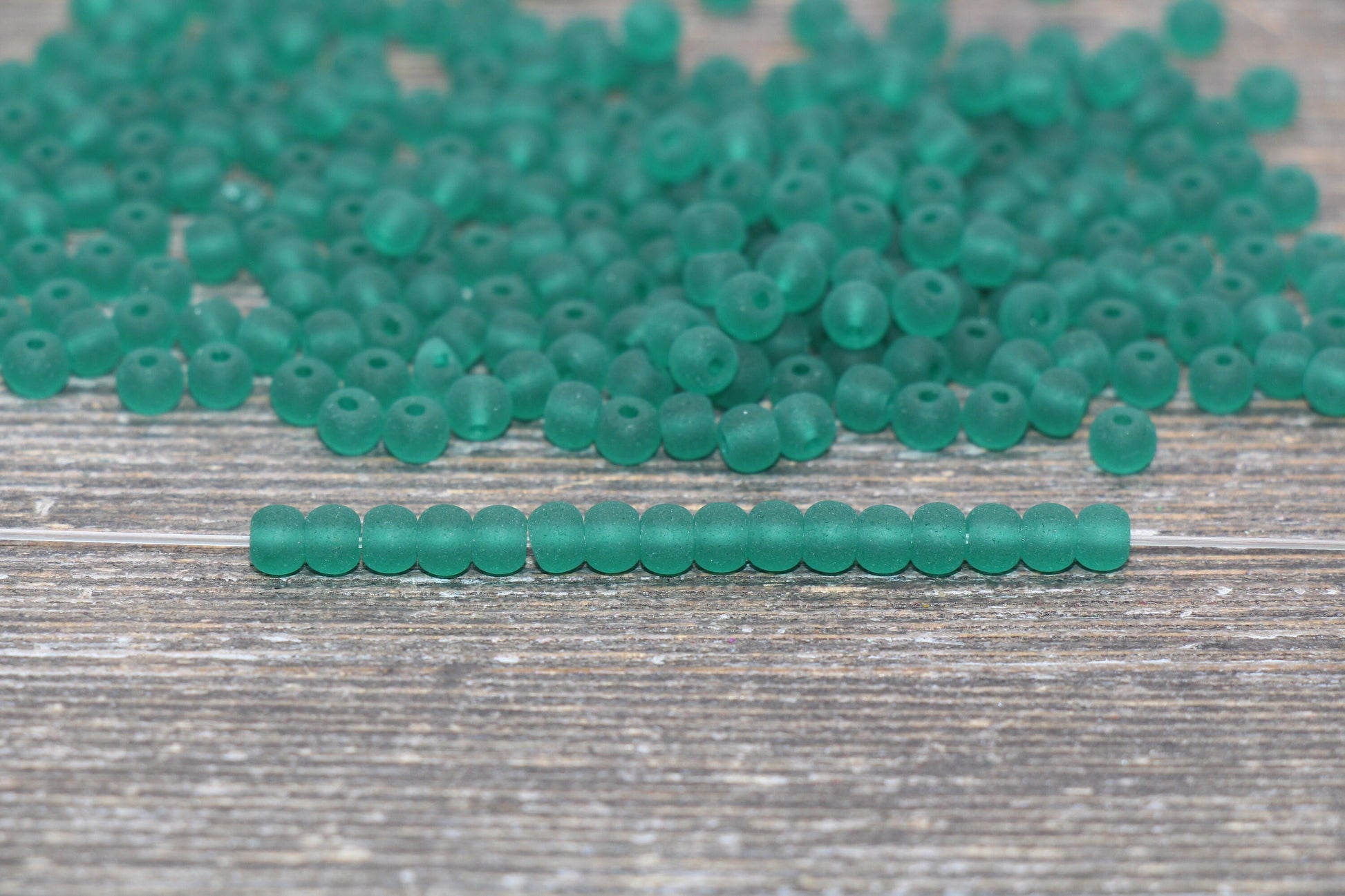 Round Matte Transparent Glass Beads, 4mm Glass Round Seed Beads, Frosted Green Trans Seed Beads, Beading Supplies #2155