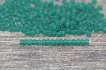 Round Matte Transparent Glass Beads, 4mm Glass Round Seed Beads, Frosted Green Trans Seed Beads, Beading Supplies #2155