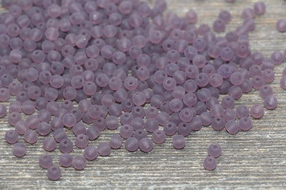 Round Matte Transparent Glass Beads, 4mm Glass Round Seed Beads, Frosted Purple Trans Seed Beads, Beading Supplies #2158