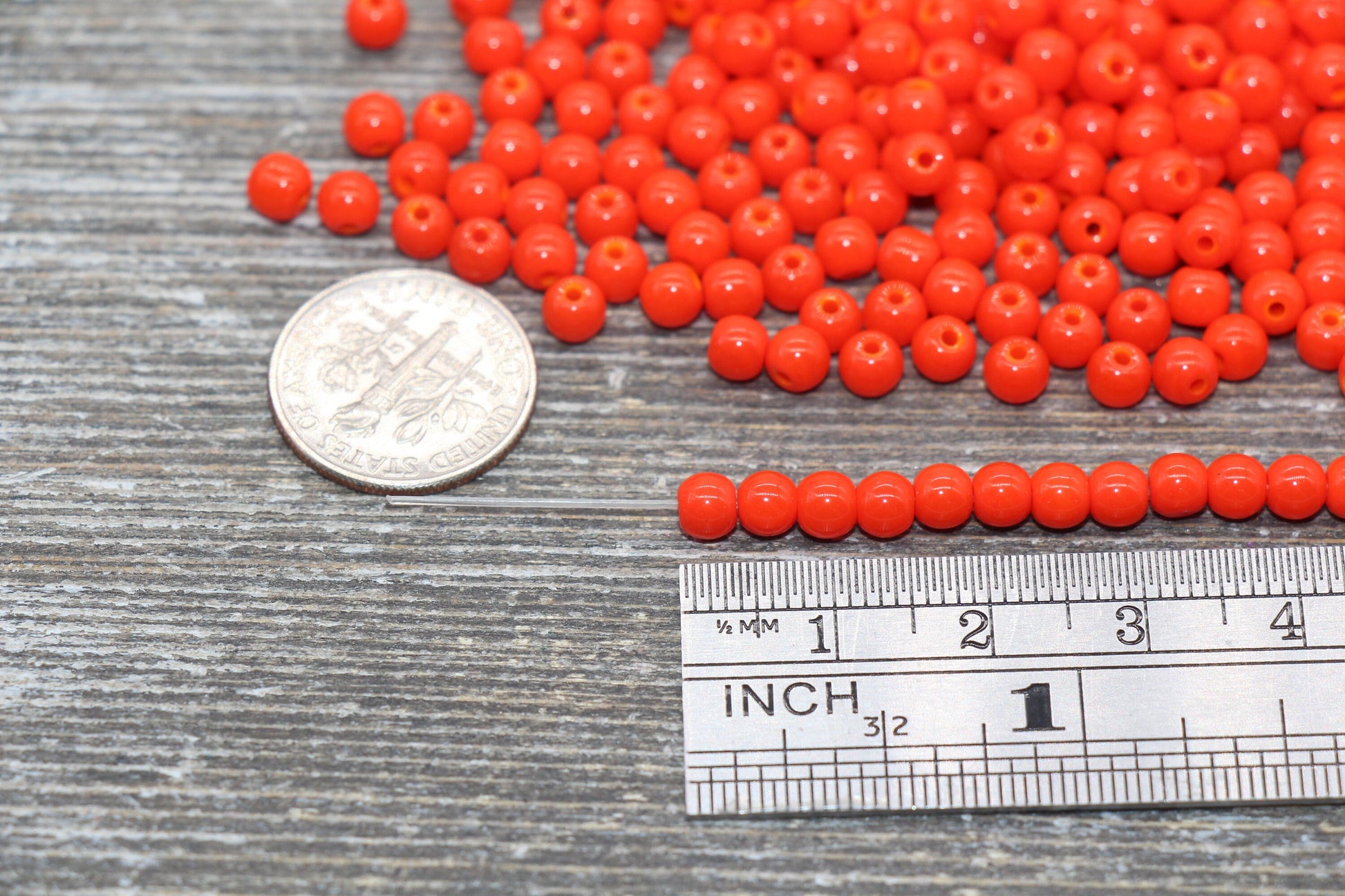Round Orange Glass Beads, 4mm Glass Round Seed Beads, Opaque Orange Seed Beads, Beading Supplies #2165
