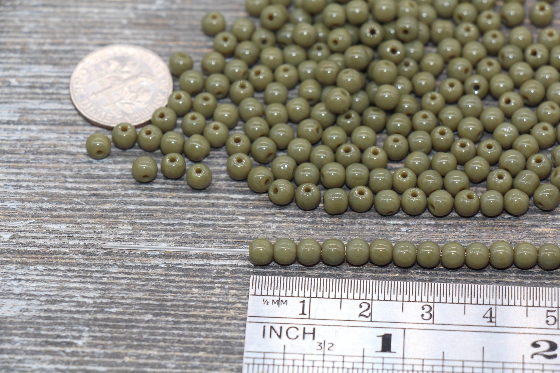 Round Green Glass Beads, 4mm Glass Round Seed Beads, Opaque Army Green Seed Beads, Beading Supplies #2167