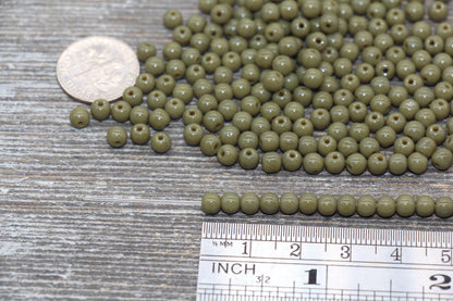 Round Green Glass Beads, 4mm Glass Round Seed Beads, Opaque Army Green Seed Beads, Beading Supplies #2167