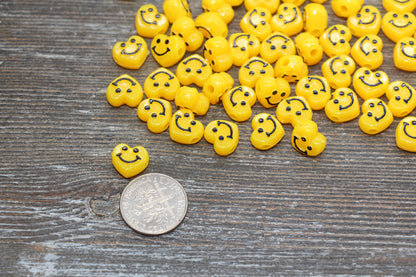 Yellow Smiley Face Beads, Heart Shape Smiley Face Beads, Cute Smiling Face Beads, Happy Face Beads, Craft Bracelet Beads #2028