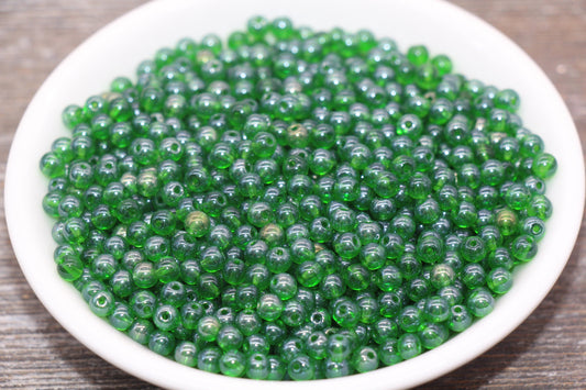 Round Transparent Green Glass Beads, 4mm Glass Round Seed Beads, Glossy Green Seed Beads, Beading Supplies #2170
