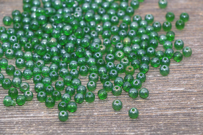 Round Transparent Green Glass Beads, 4mm Glass Round Seed Beads, Glossy Green Seed Beads, Beading Supplies #2170